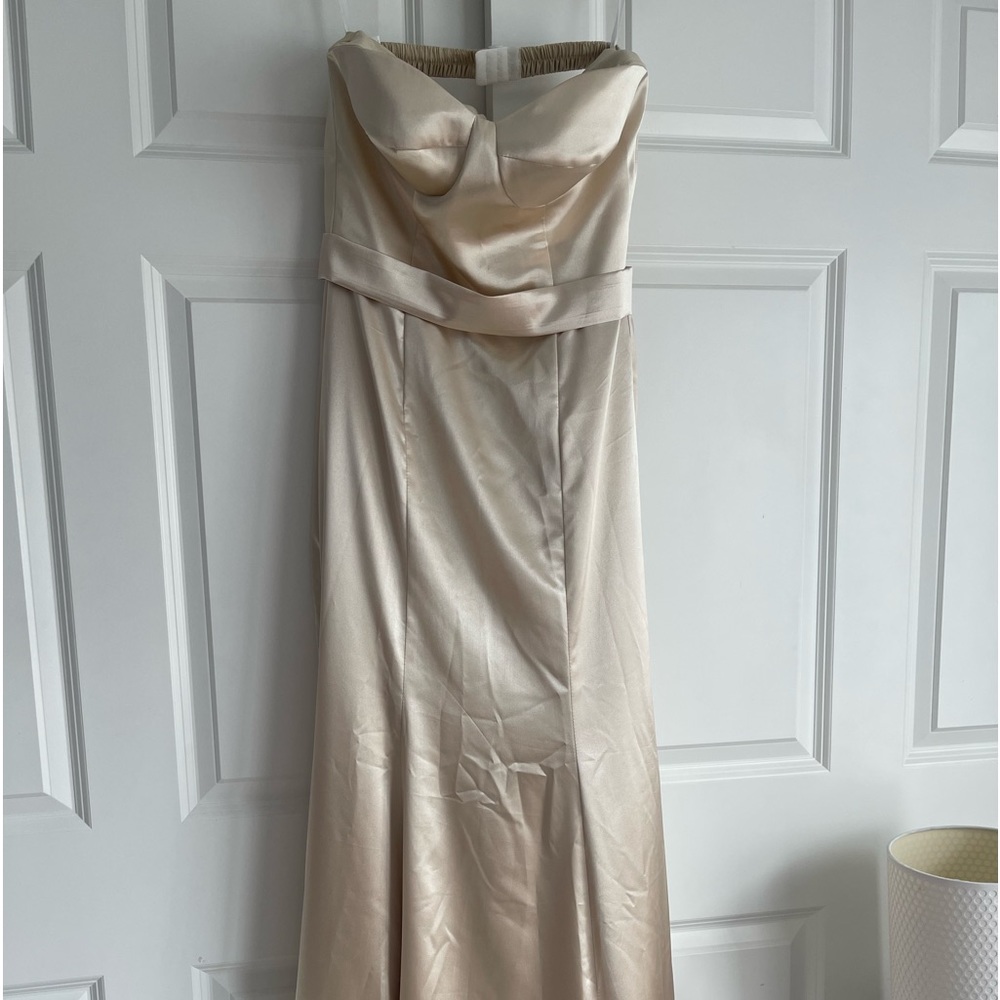 Long dress off the shoulder. Never worn! Champagne color